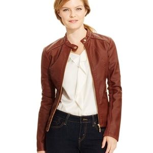 Brown Faux Leather Moto Jacket